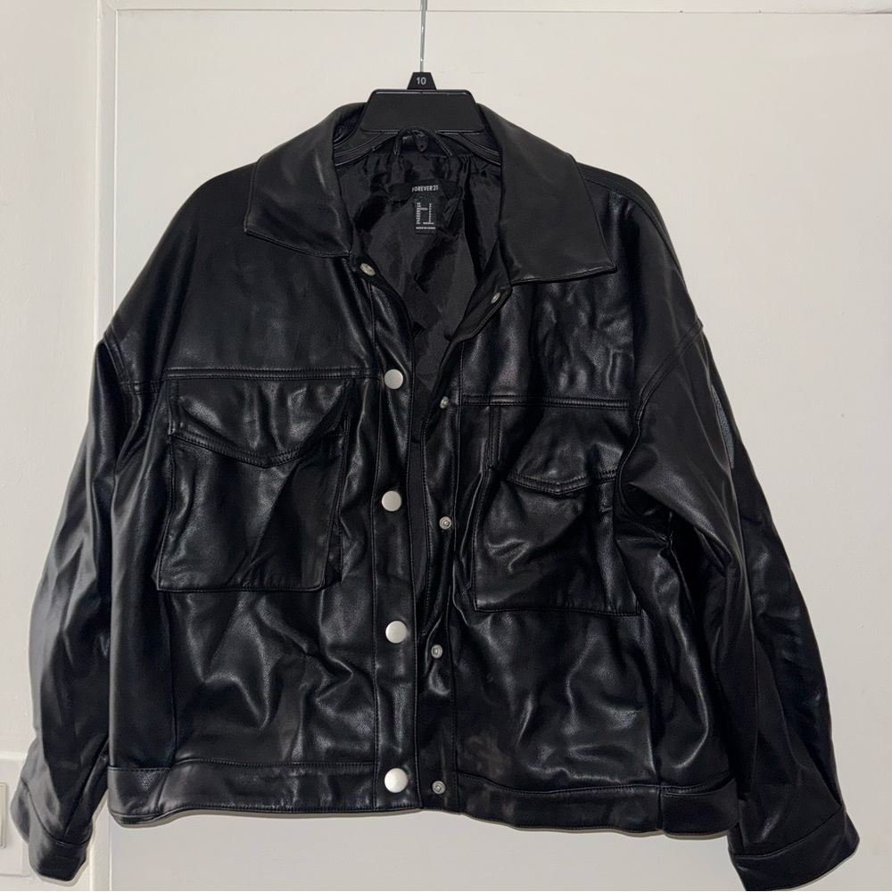 Cropped leather moto jacket
